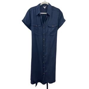 Teddi Rose Womens Shirt Dress Large‎ Tensel Button Front Relaxed Fit Navy NEW